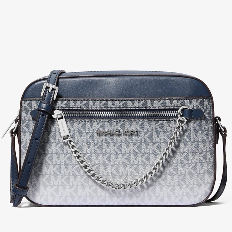 Michael Kors Jet Set Large Ombré Signature Logo Crossbody Body Navy NWT