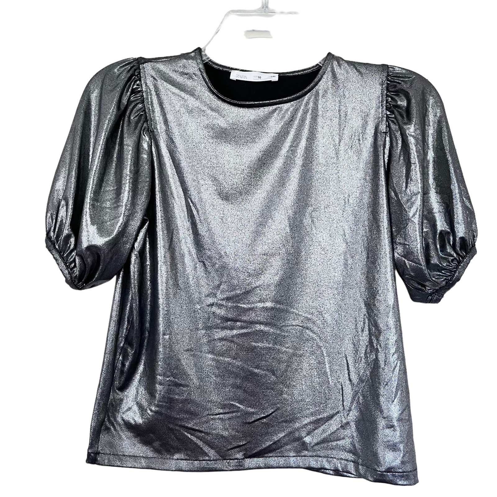 Zara girls metallic puff sleeve top size 10
