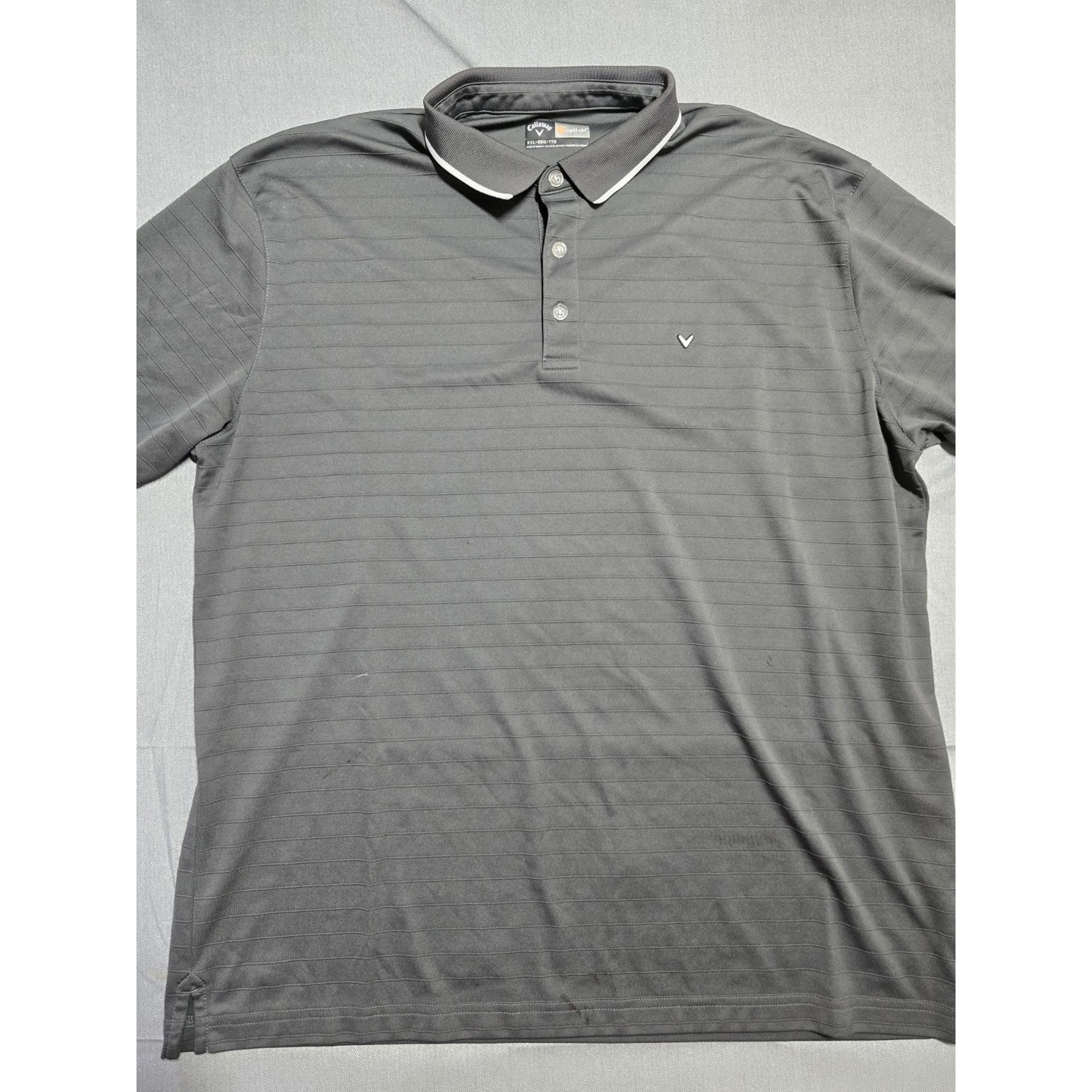 Callaway Opti Dri Polo Shirt Men’s XXL Gray Striped Golf Performance Chest Logo