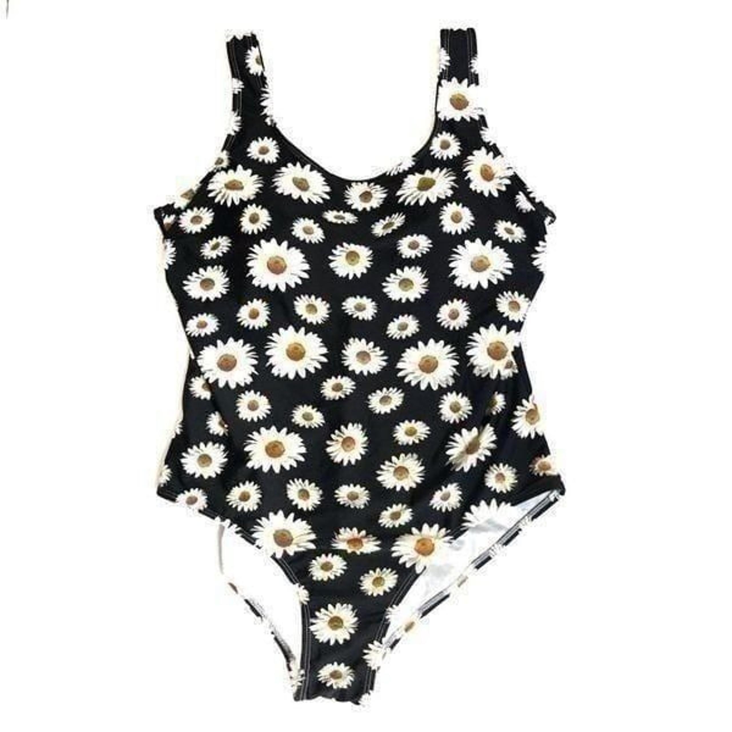 Emily B Swimsuit One Piece Black White Daisy Print Medium
