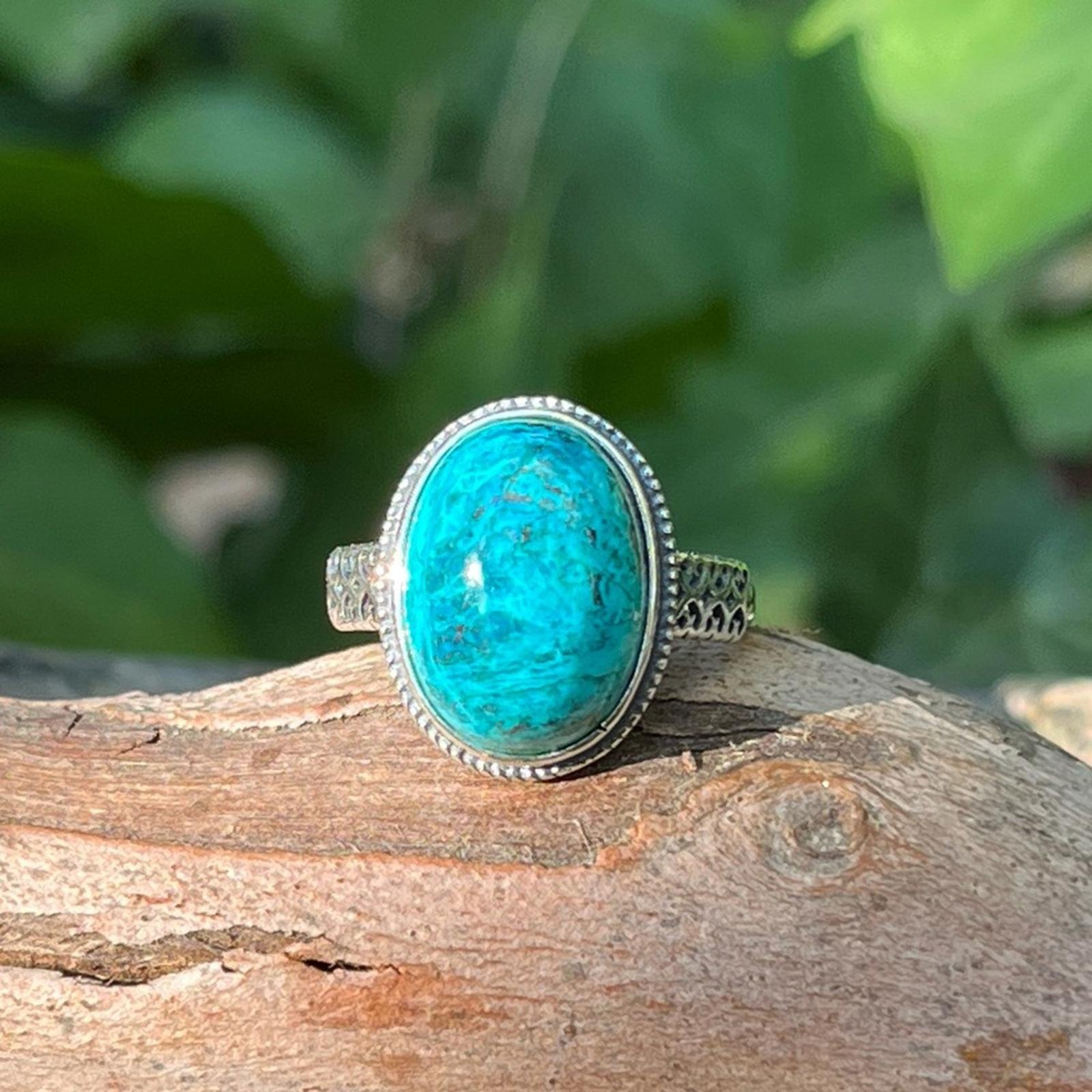 Sterling silver adjustable‎ azurite ring