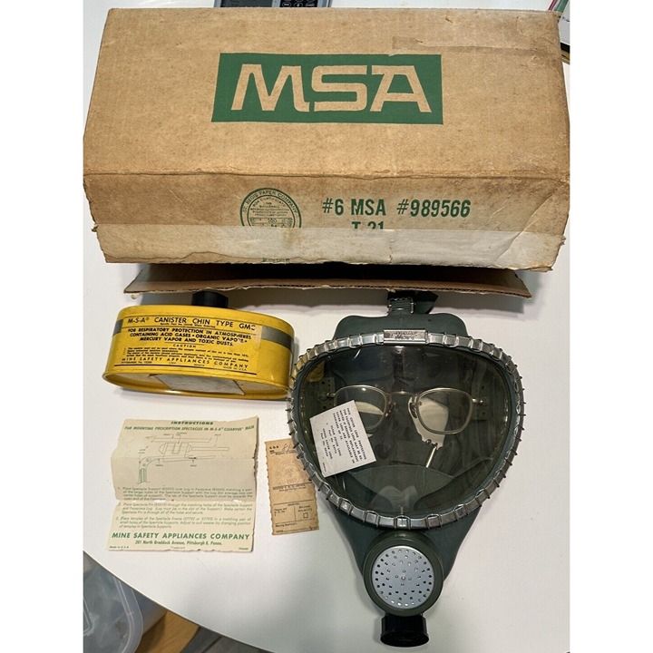 Vintage 60s MSA #6 Gas Mask Filter Original Box Military Chemical Full Face