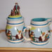 Cookie Jar German Scene Turquoise Aqua w/Pitcher Man Sitting on Log Rare Vintage