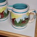 Cookie Jar German Scene Turquoise Aqua w/Pitcher Man Sitting on Log Rare Vintage