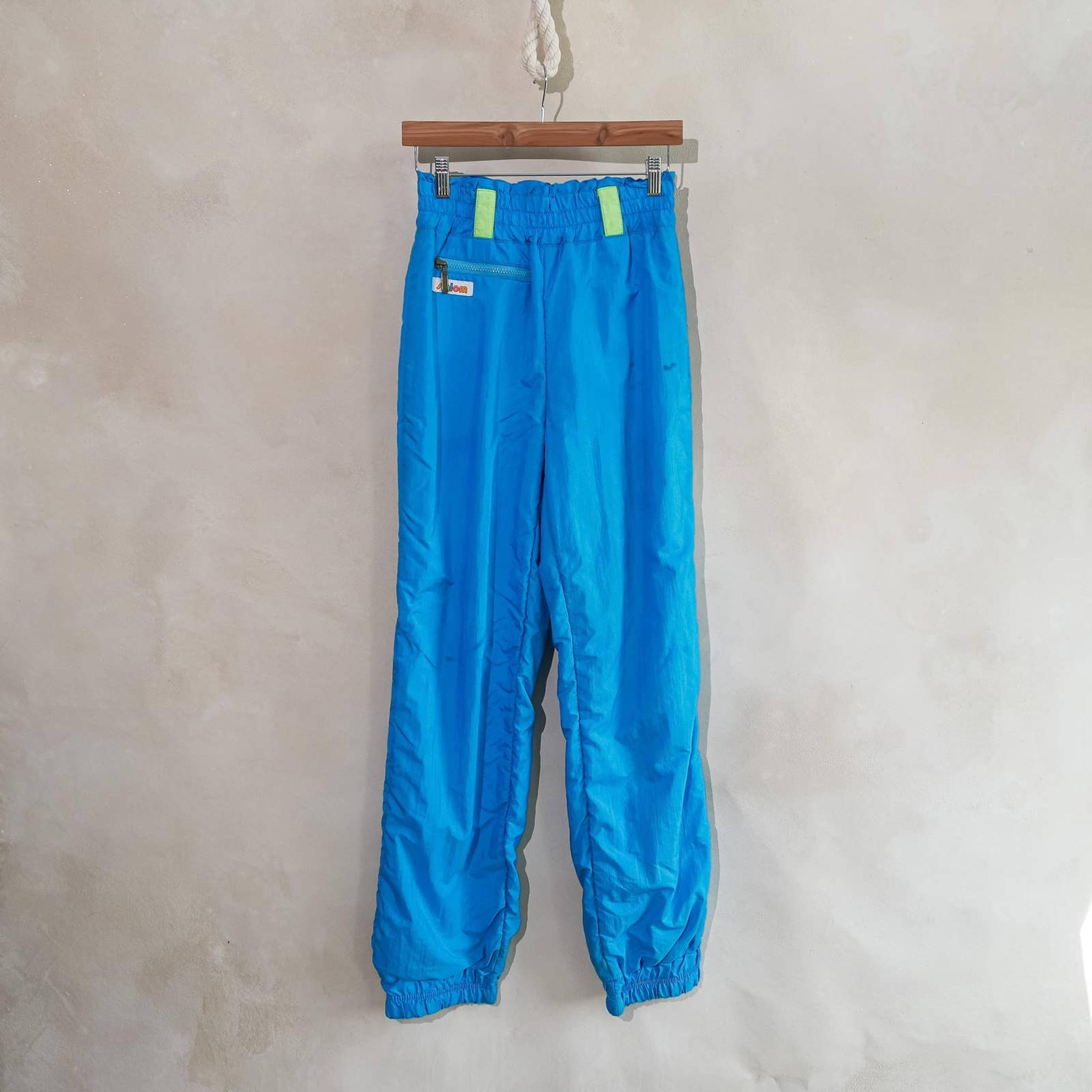 80s vintage slalmon ski pant snow pant retro bright blue turquoise neon highrise