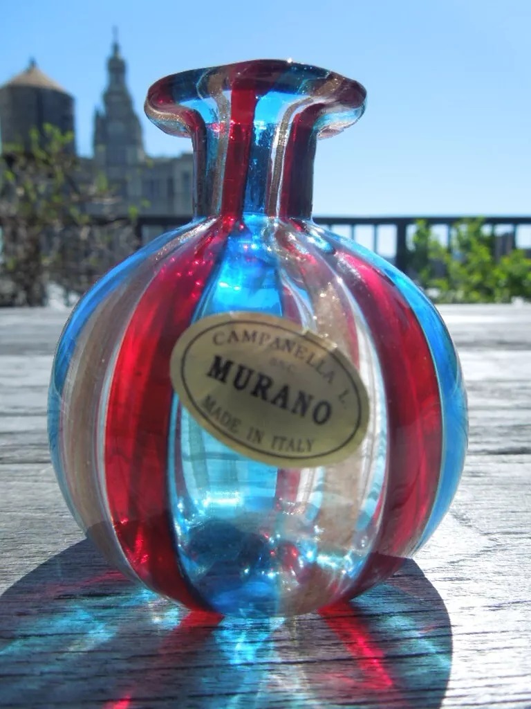 Murano Latticino (Striped) Art Glass Bud Vase Mid Century MCM