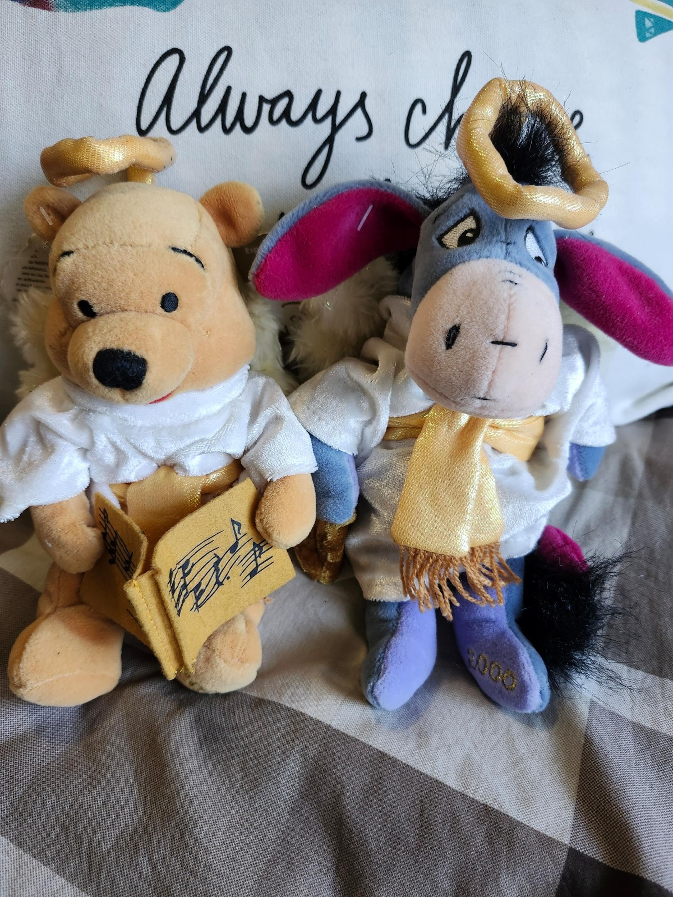 Disney Angel Winnie the Pooh and Angel Eeyore Stuff Toy Mini Bean Bag Halo Wings