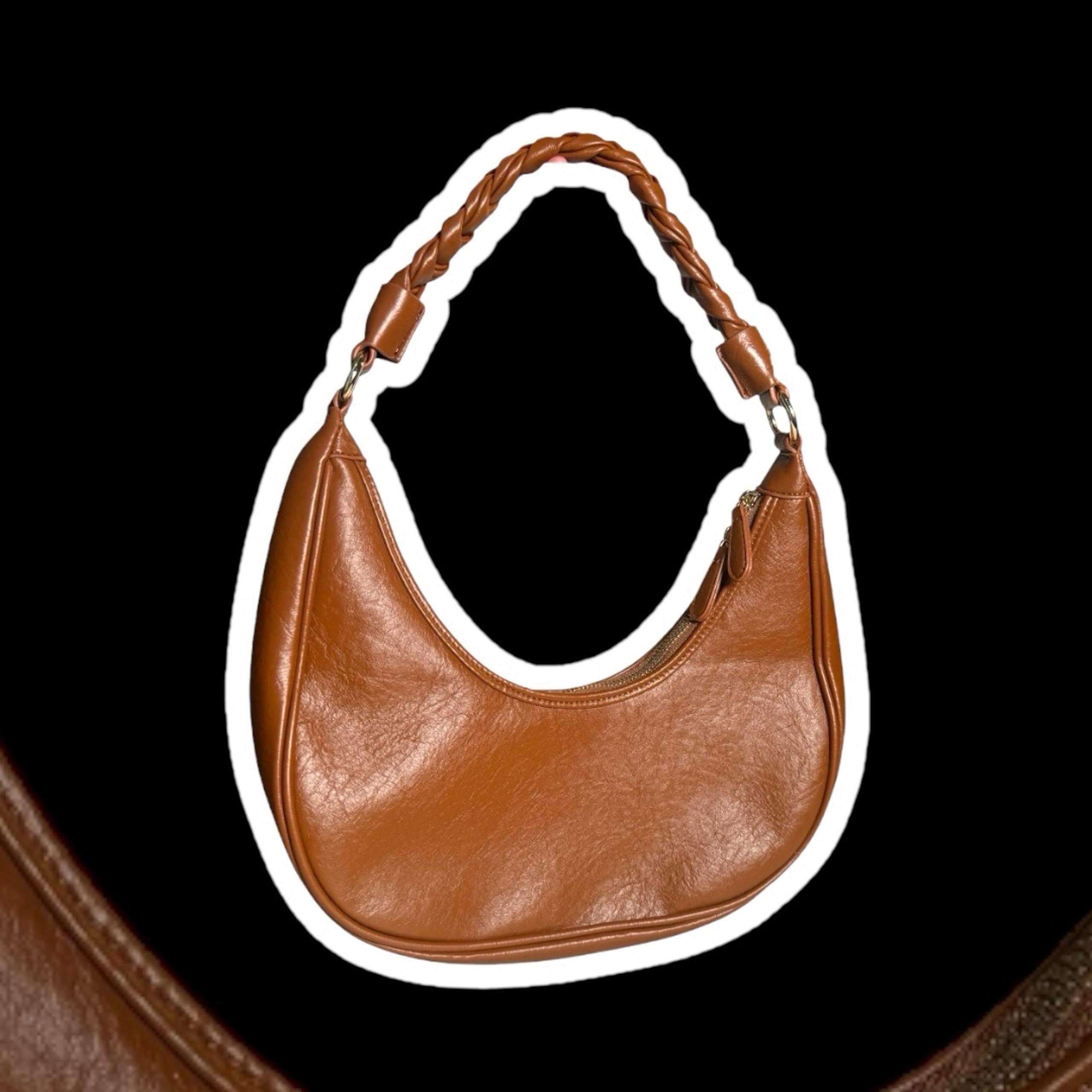 Antik Kraft Brown Faux Leather Shoulder Bag | Braided Strap | Size Small