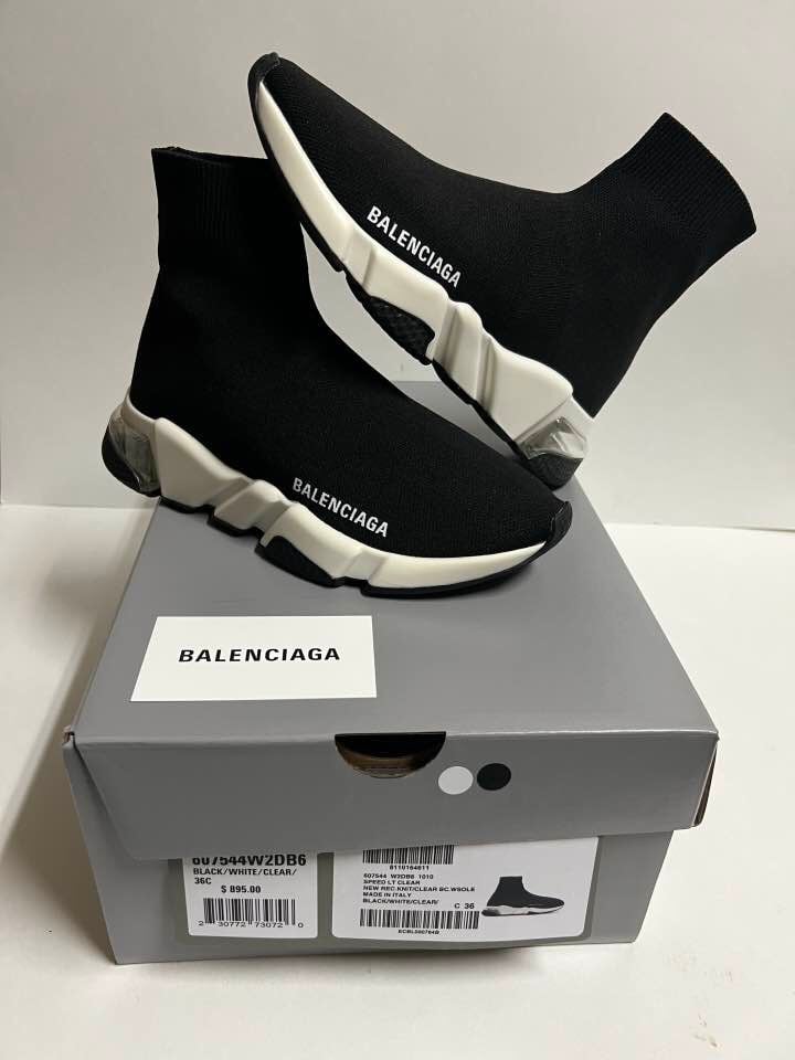 Balenciaga Speed Trainers Knit Sock Black White/ Black Bubble Women size 6 EU 36