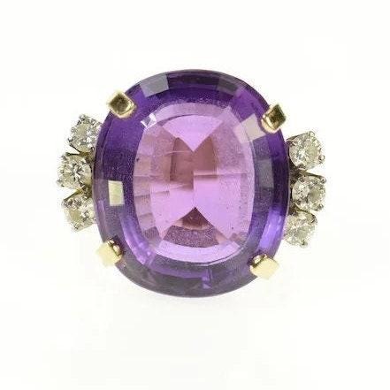 22.55Ct Natural Oval Purple Amethyst & Diamond Halo Solitaire Ring 14k Yellow Go