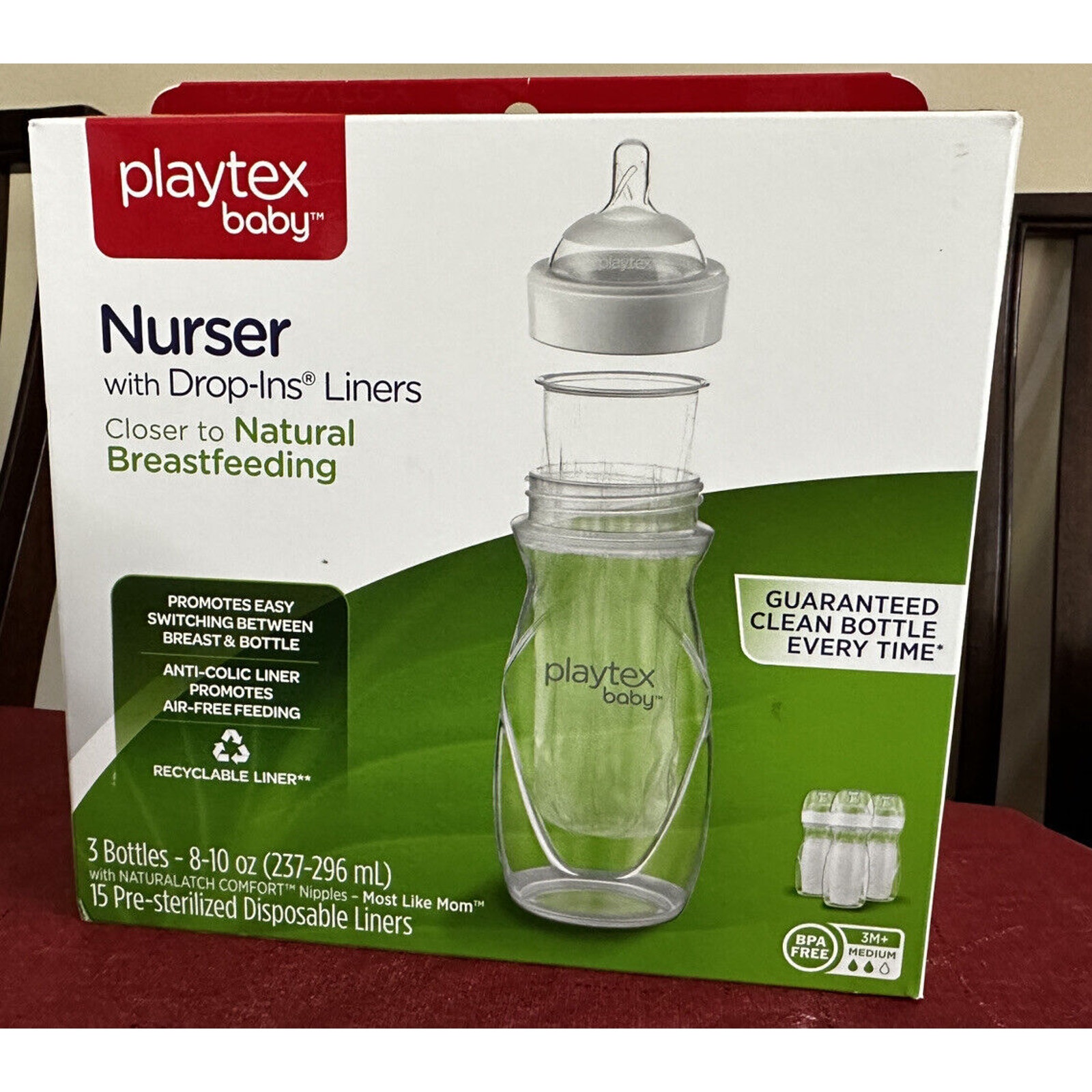 New Playtex Baby Nurser Set 3 Bottles 8-10 Oz. w/ 15 Drop In Liners