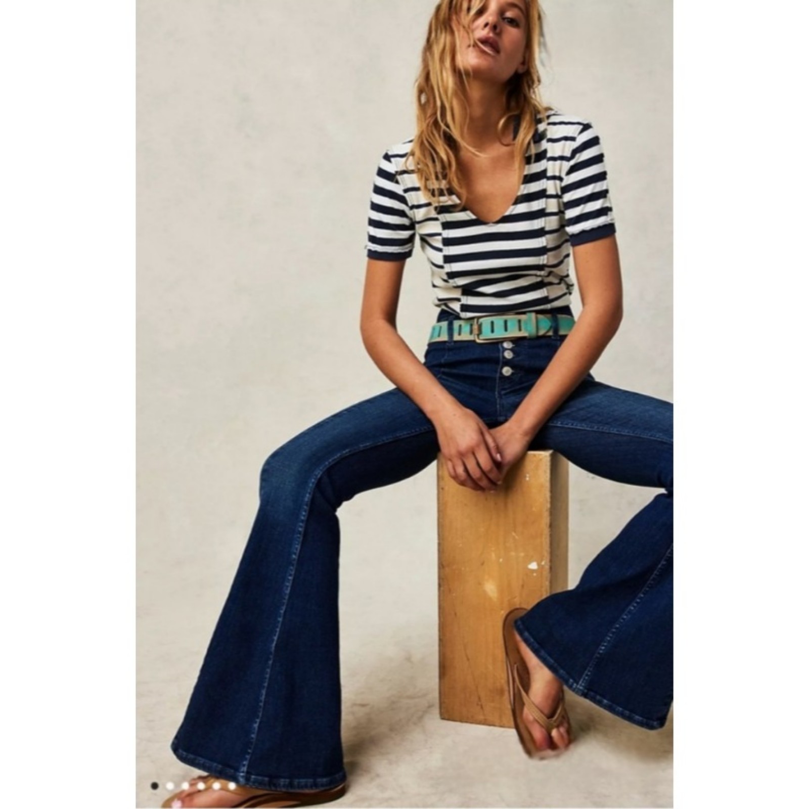 Free People After Dark Mid-Rise Flare Jeans Indigo