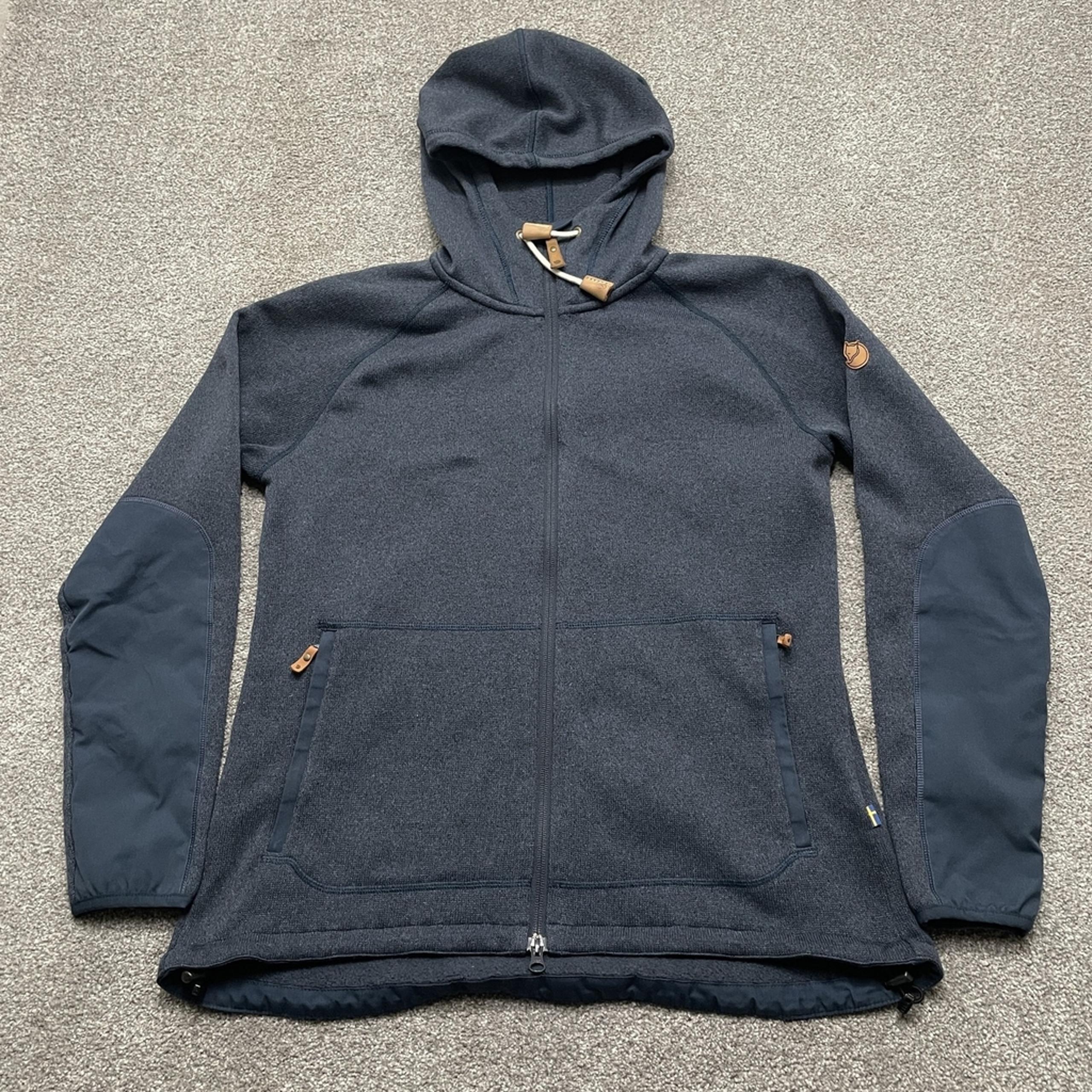 Fjallraven Ovik Fleece Hoodie Womens Large Navy Blue Full Zip Outdoor Jacket