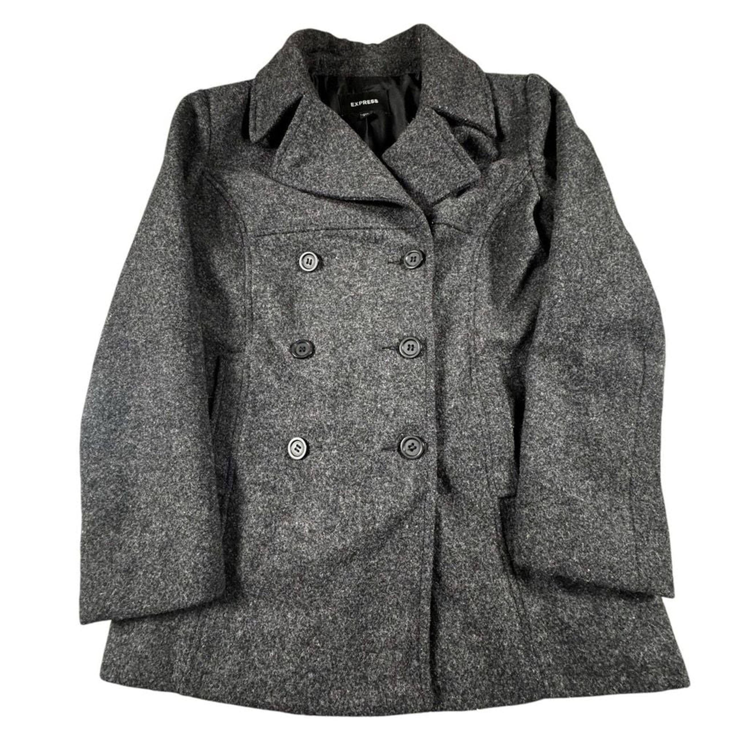 Express Pea Coat Women's 3/4 Wool Double Breasted Jacket Outerwear Winter Heavy