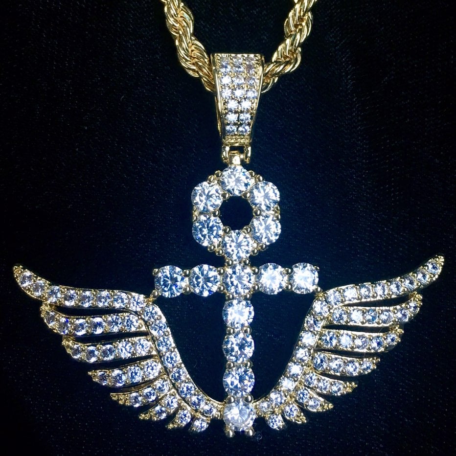 ANKH WINGS DIAMONDS CZ 18K GOLD CHAIN