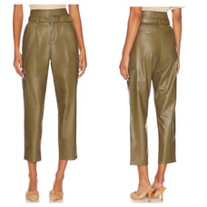 NEW Size 12 Paige Tesse Belted Faux Leather High Rise Army Green Cargo Pant