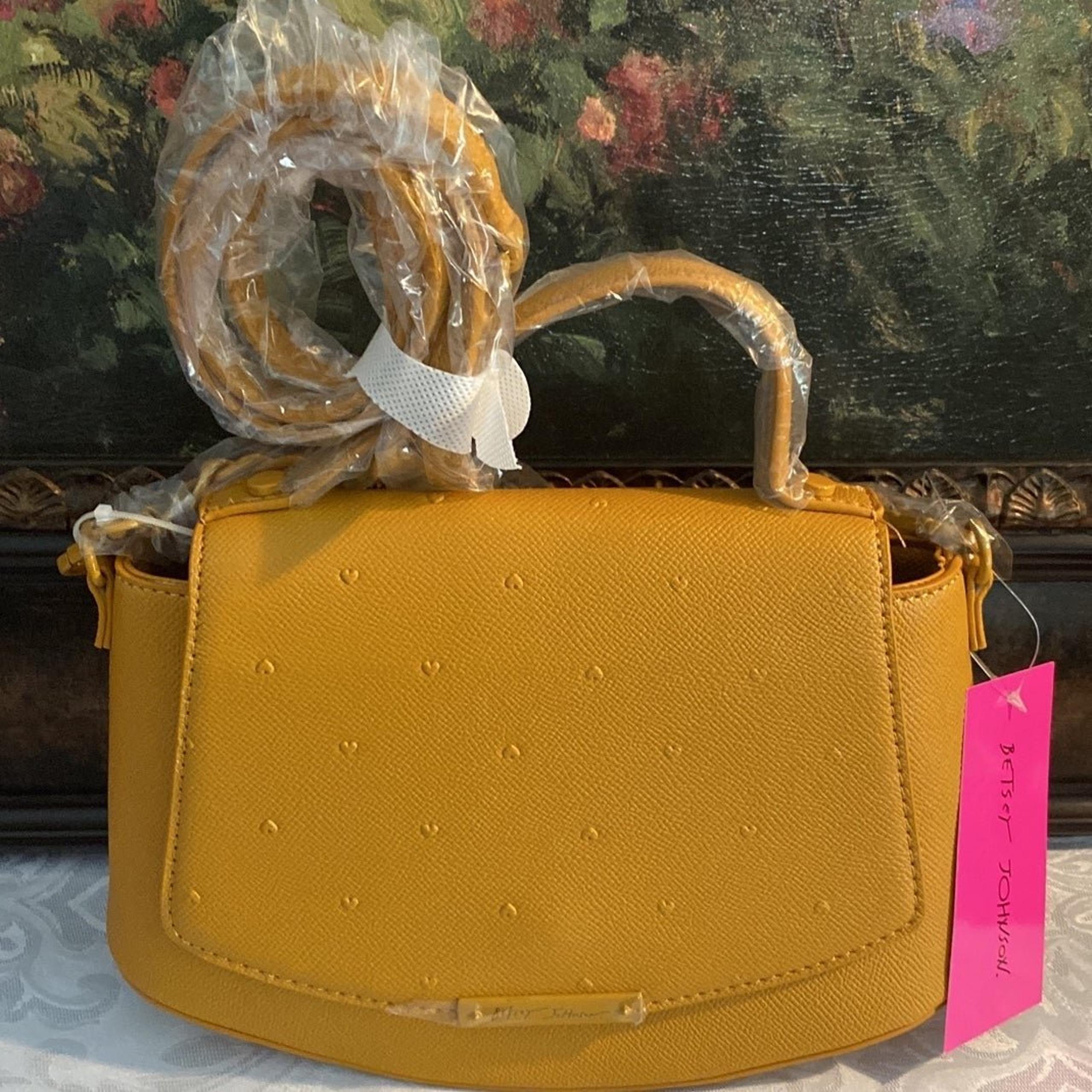 Betsey Johnson Embossed w Tiny Hearts Top Handle Butterscotch Yellow Satchel