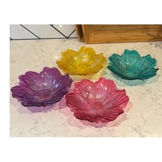 Iridescent Flower Shape Art Glass Bowl Set of 4 Easter Bohemian artsy eclectic