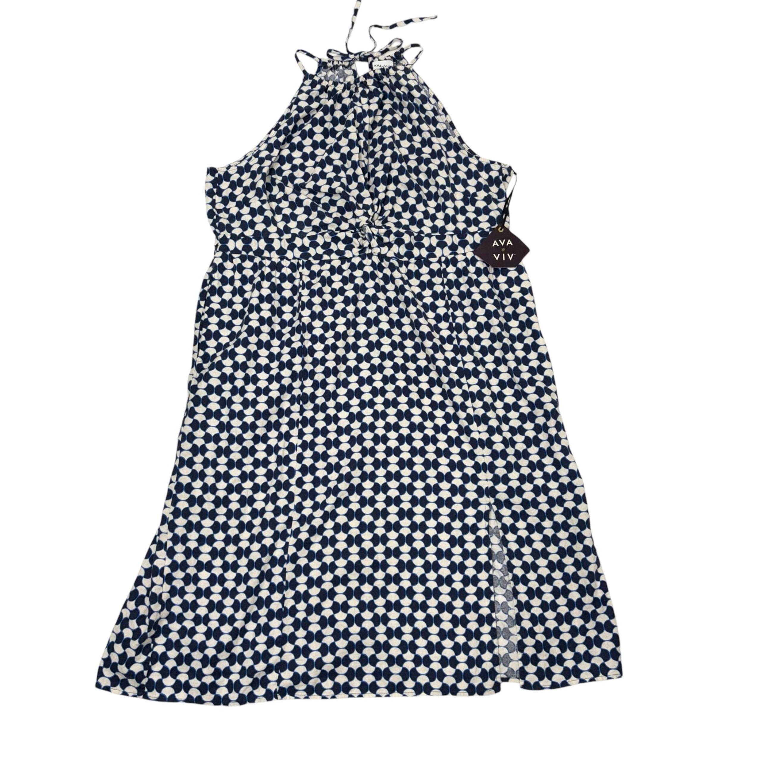 NWT Ava & Viv Halter Dress Linen All Over Print Boho Coastal Beach Pockets Sz 2X