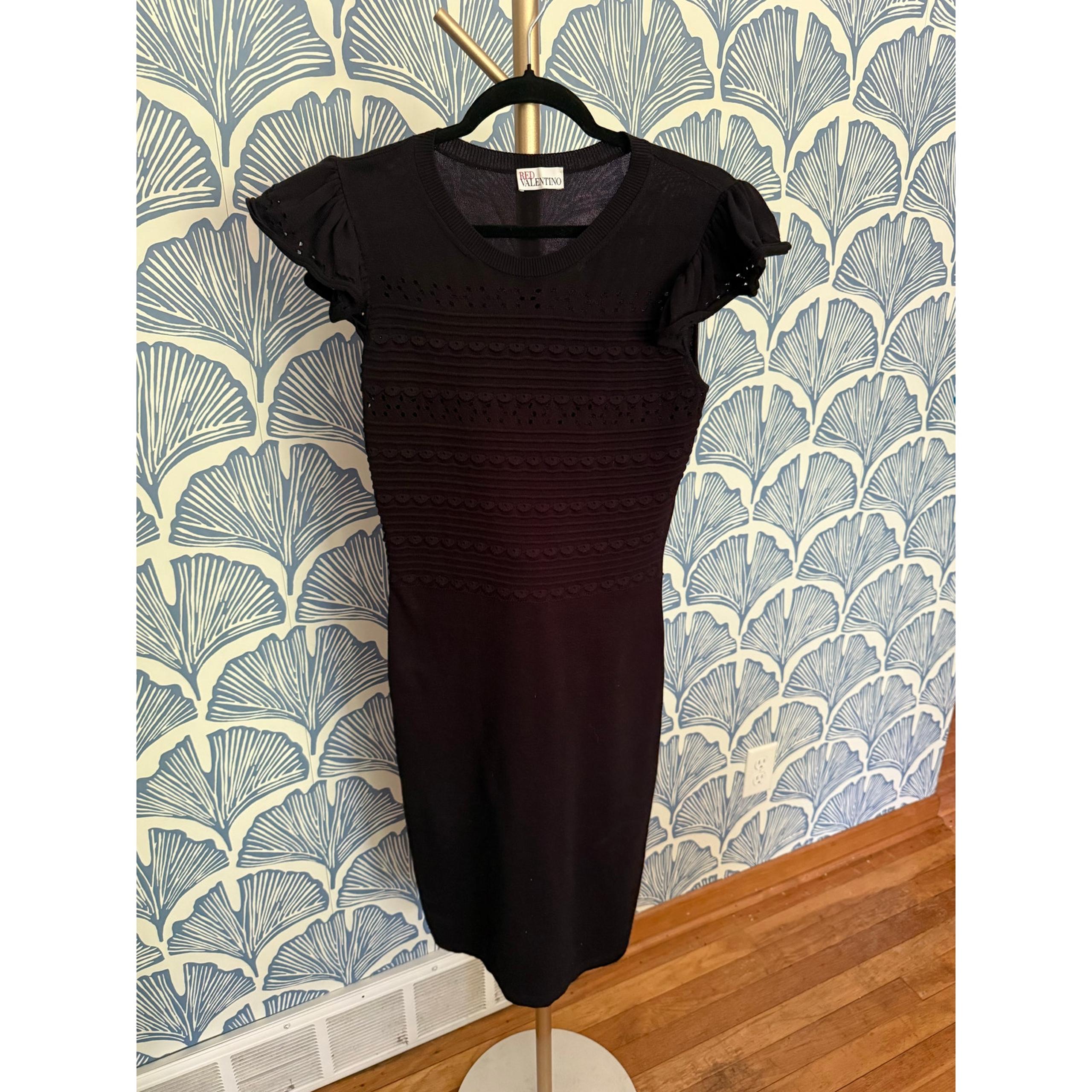 Red Valentino Crew Neck Knee-Length Fringe Shoulder Dress Sz. M