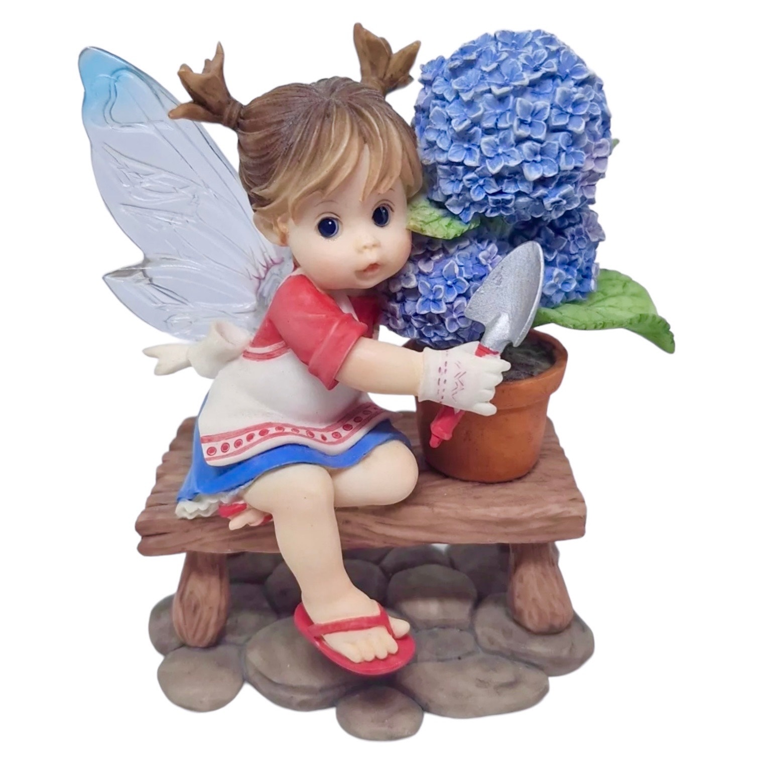 My Little Kitchen Fairies GARDENING FAIRIE Hydrangea Flower Pot Bench Figurine!