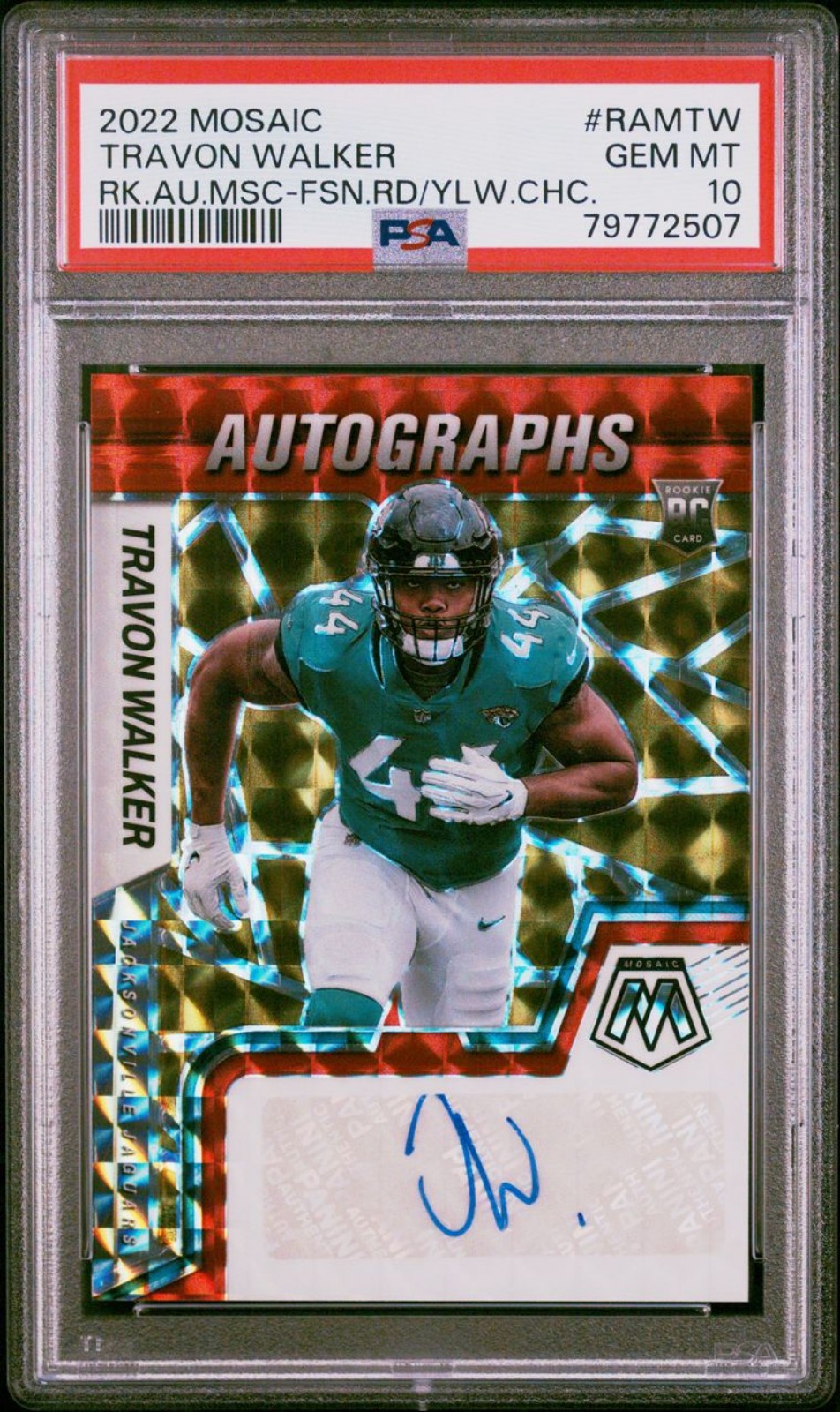 Travon Walker 2022 Mosaic Fusion Red Yellow Choice Rookie Auto Autograph PSA 10
