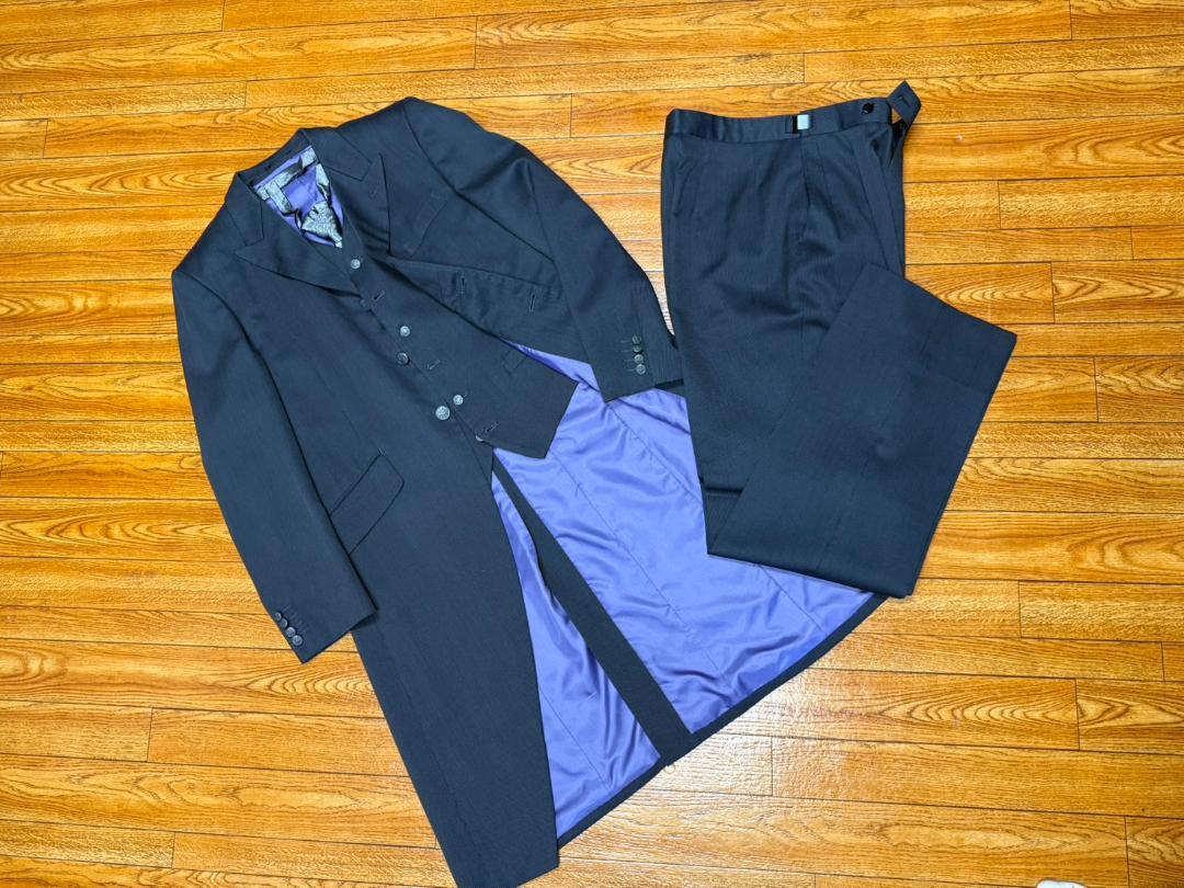 Long Tuxedo for Wedding Reception and Performance, Blue Gray Coat (Size L)