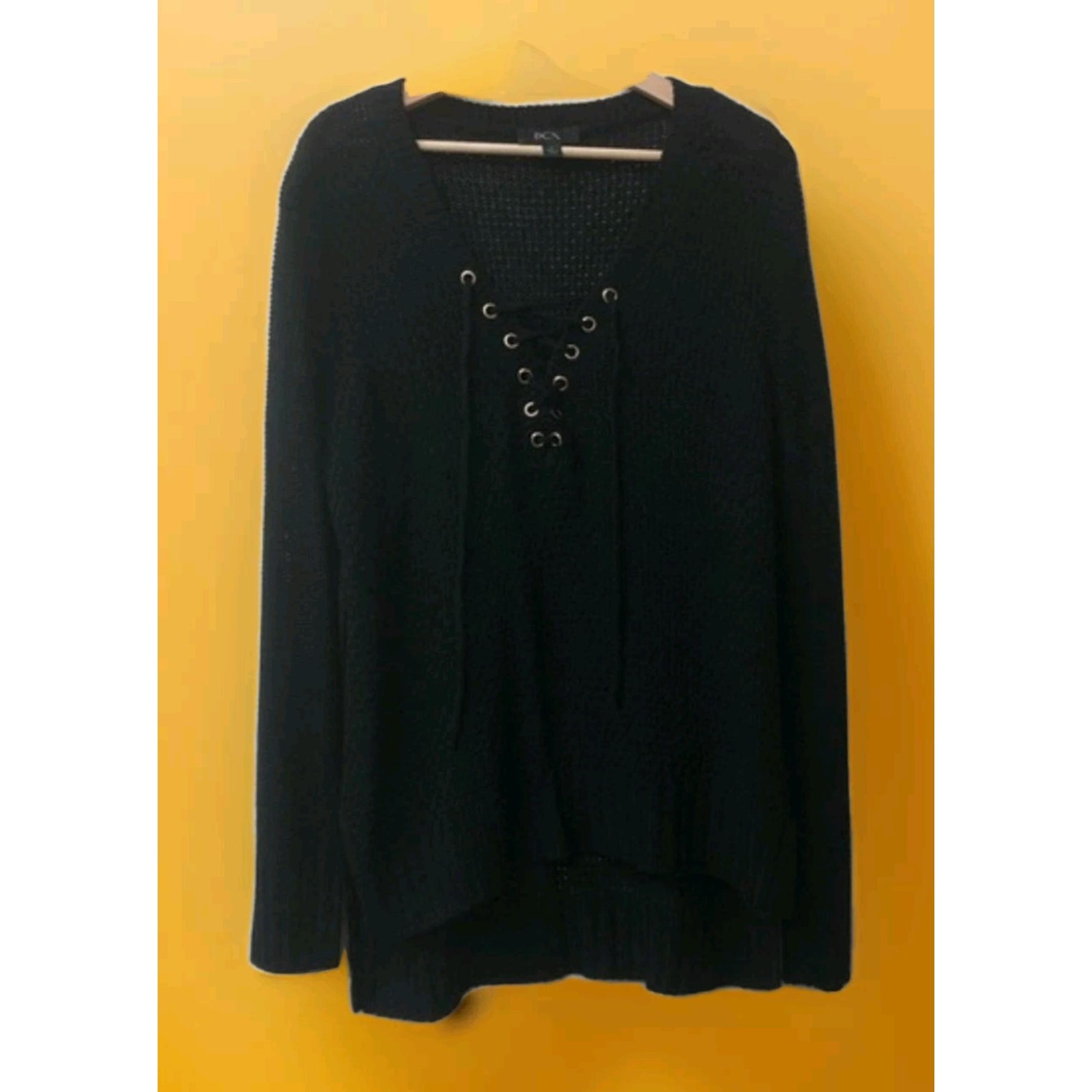 Miracle New Women's Black Knit Lace Up Neck Sweater Small NWT A119 Excellent