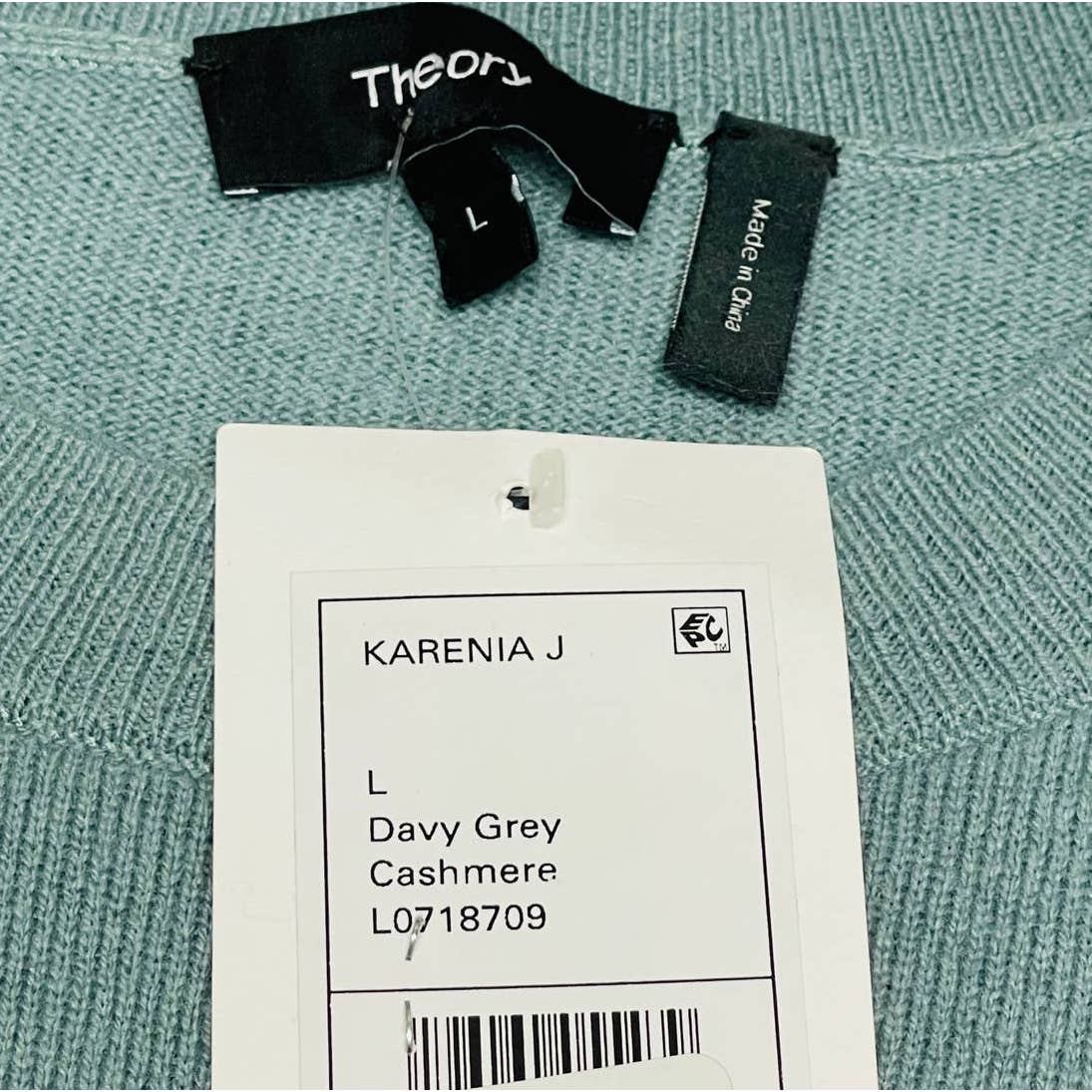 THEORY sz L shops Davy Grey Karenia 100% Cashmere Pullover Sweater NWT H3