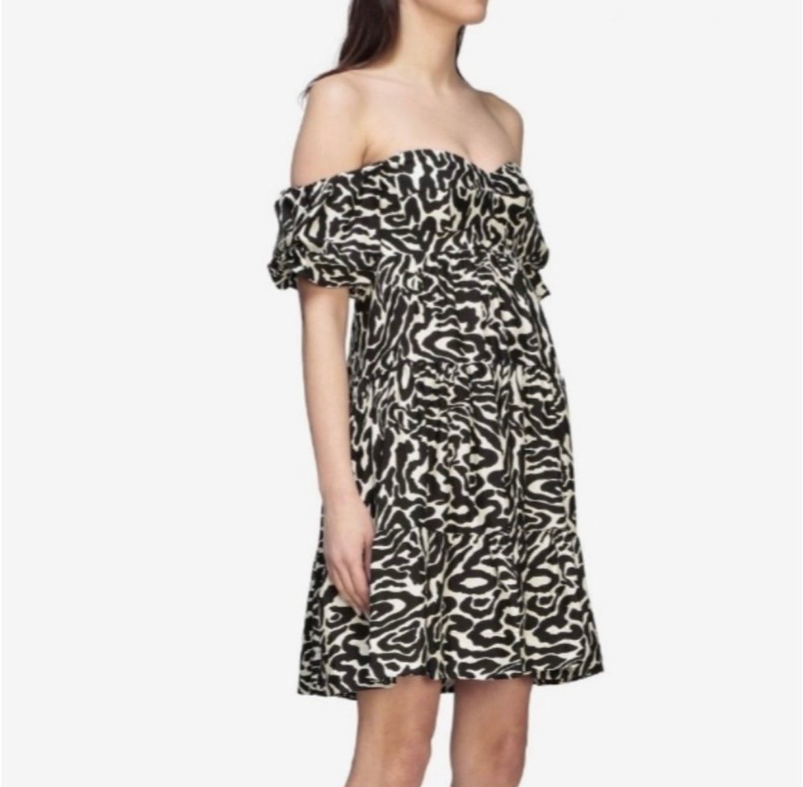 Pinko Zebra Print Off the Shoulder Mini-Dress
