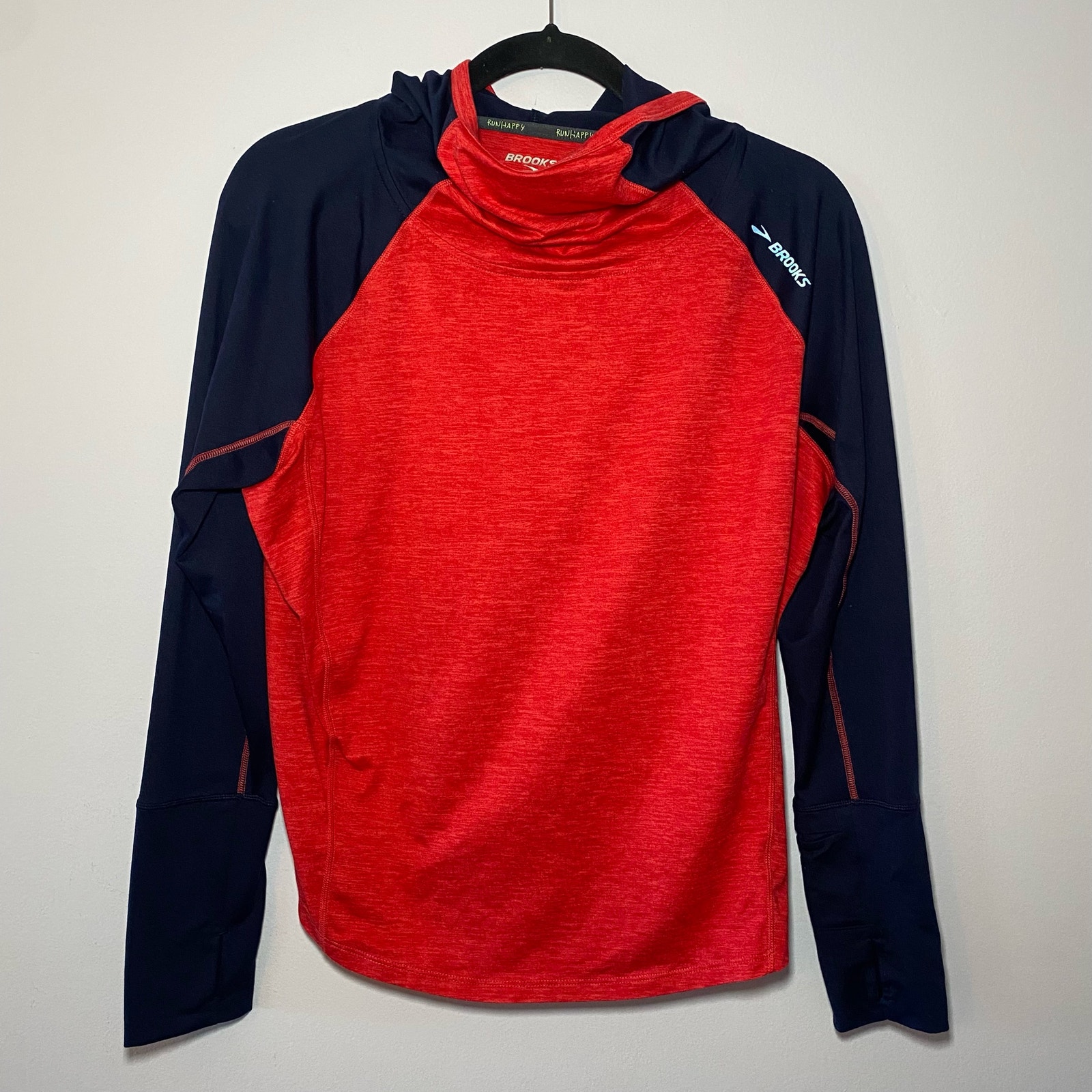 Brooks Women's size XS Pink Navy Blue Hooded Running Hoodie Pullover Sweatshirt