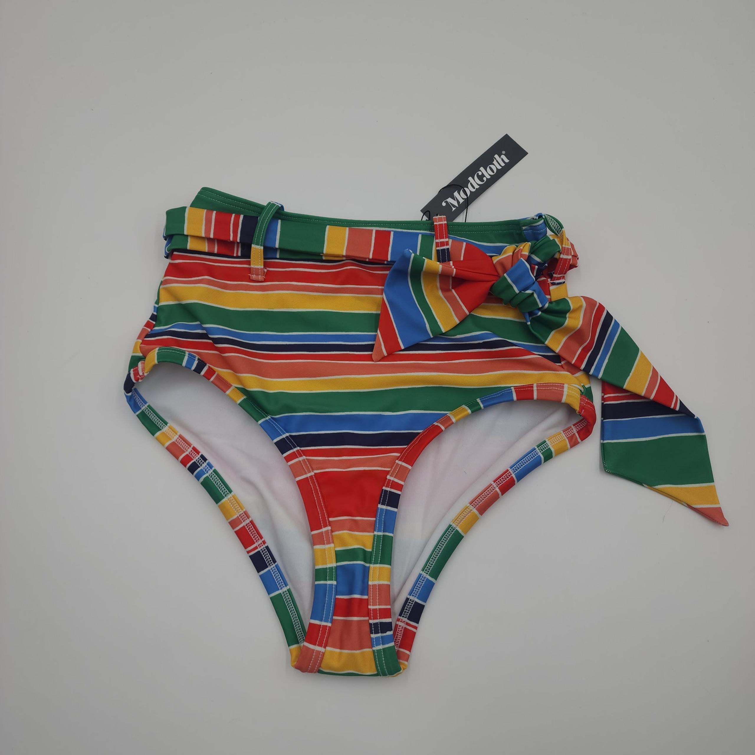 Modcloth The Greta High-Waisted Bikini Bottom in Stripe Size M