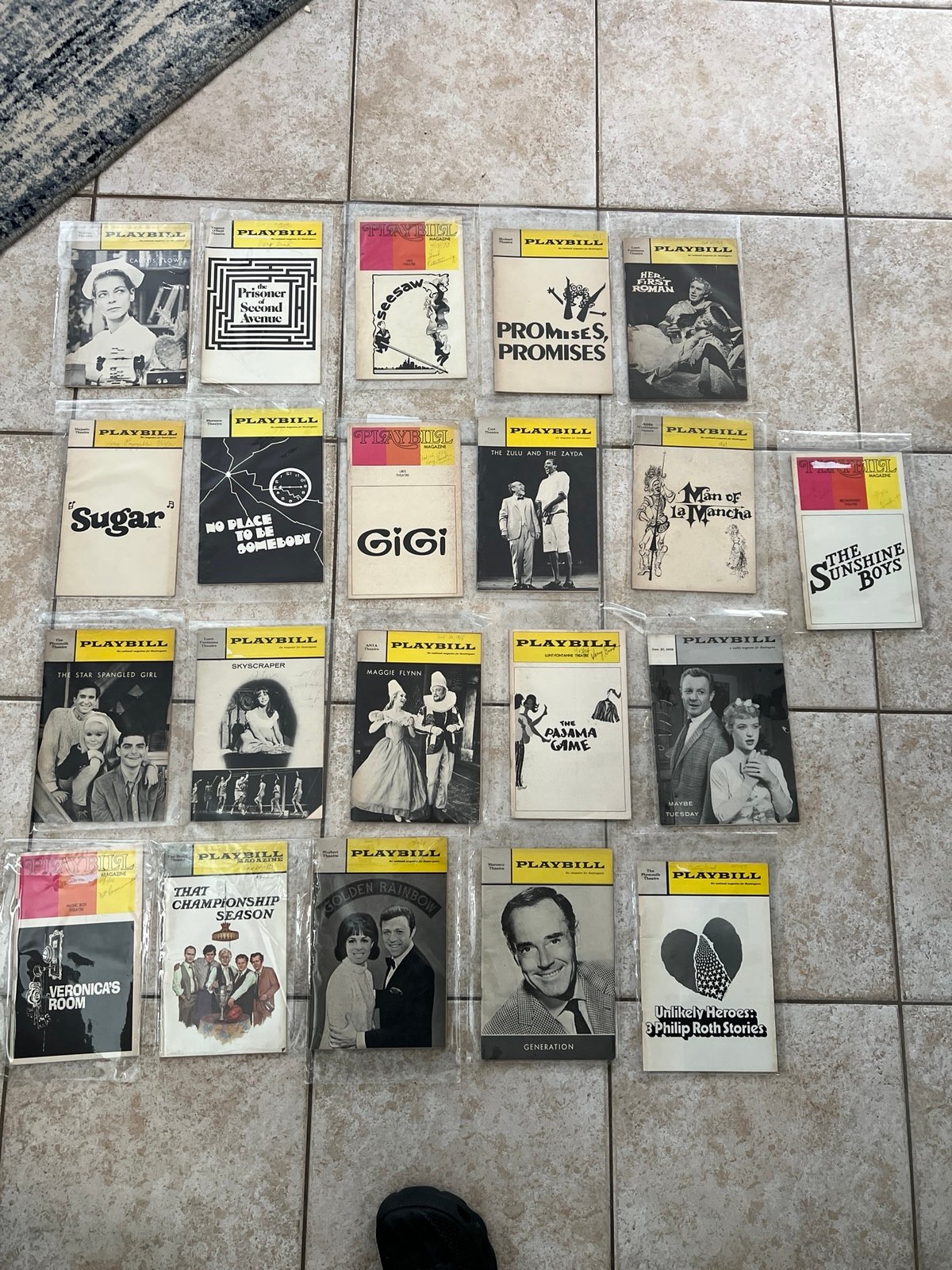 Playbill Collection Vintage 1958/1974 lot of 21 Playbills with Plastic Sleeves