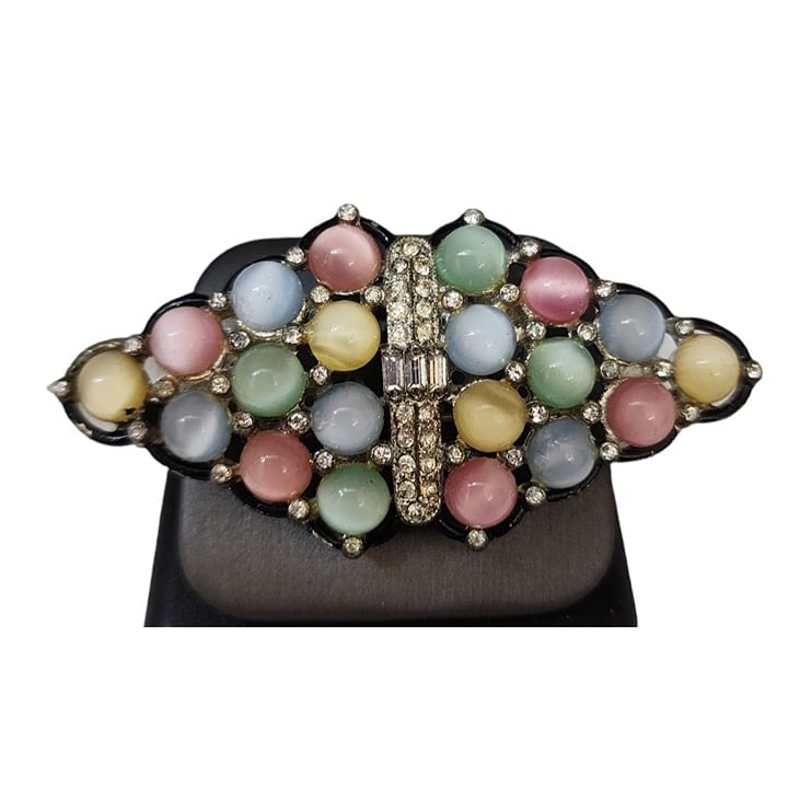 Vintage Glass Moonstone & Enamel Fruit Style Brooch (A4350)
