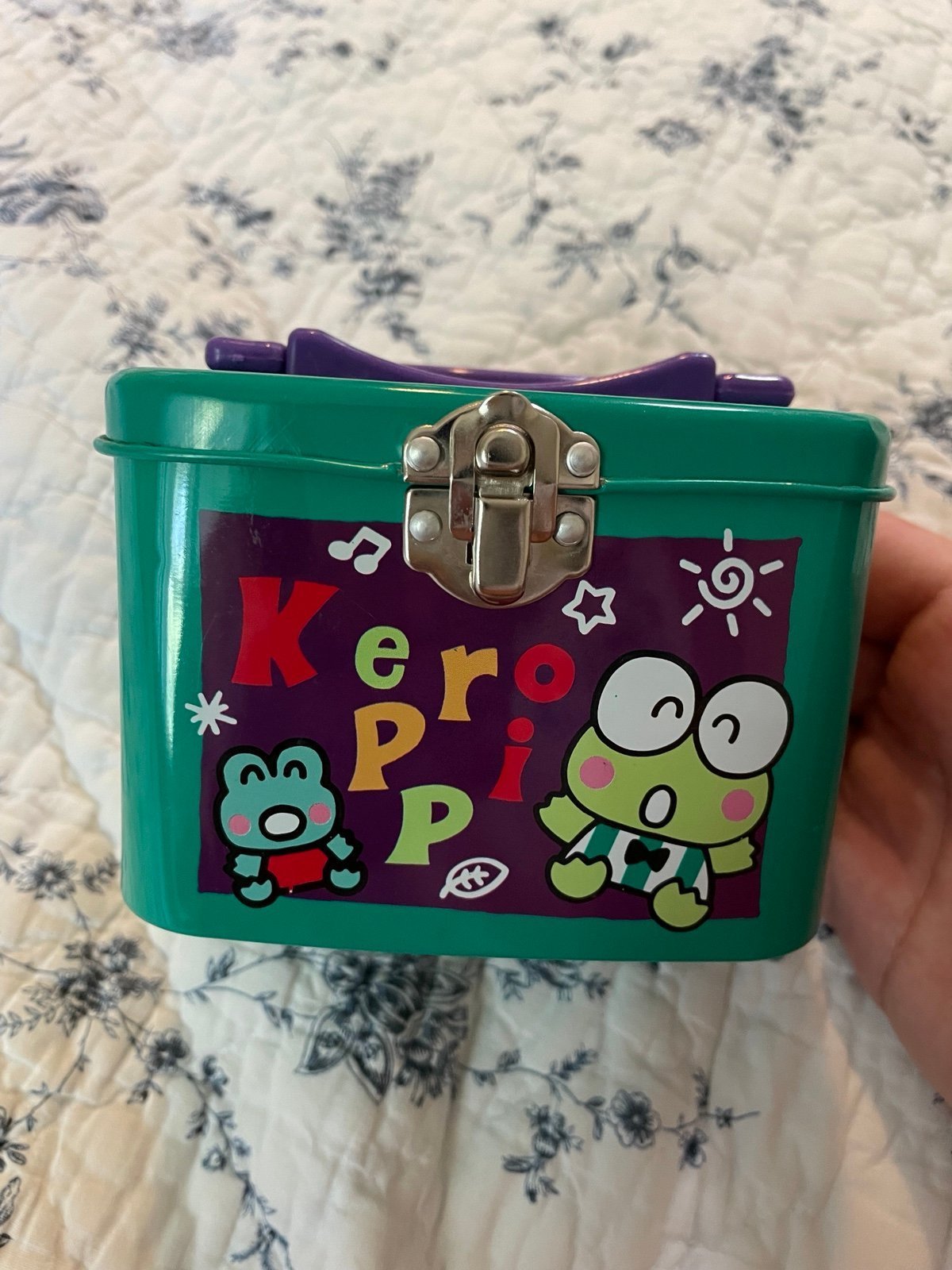 Vintage / VTG 90s (1996) Sanrio Keroppi Metal Tin Handle Box