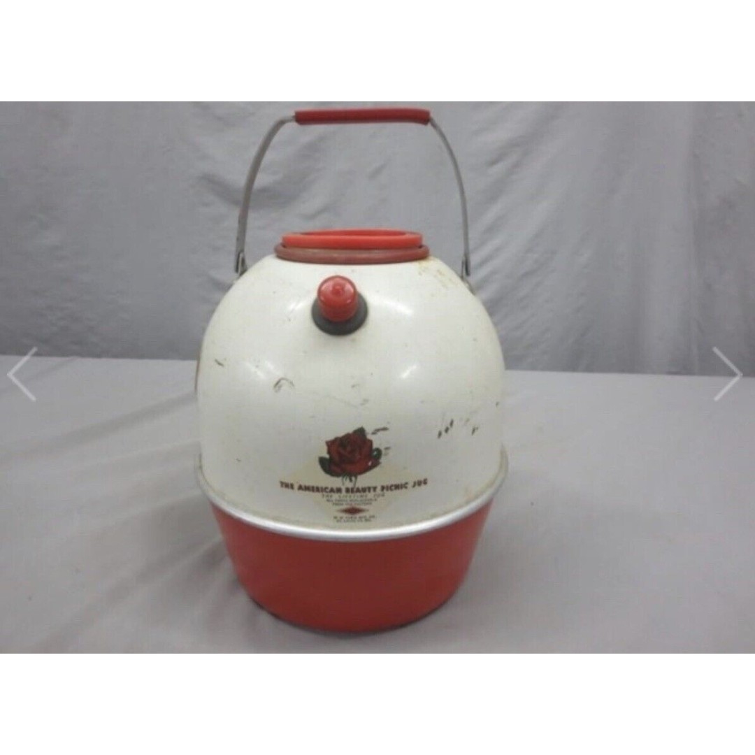 Faris The American Beauty Picnic Jug With Rose Glass Lined Red Top Vintage