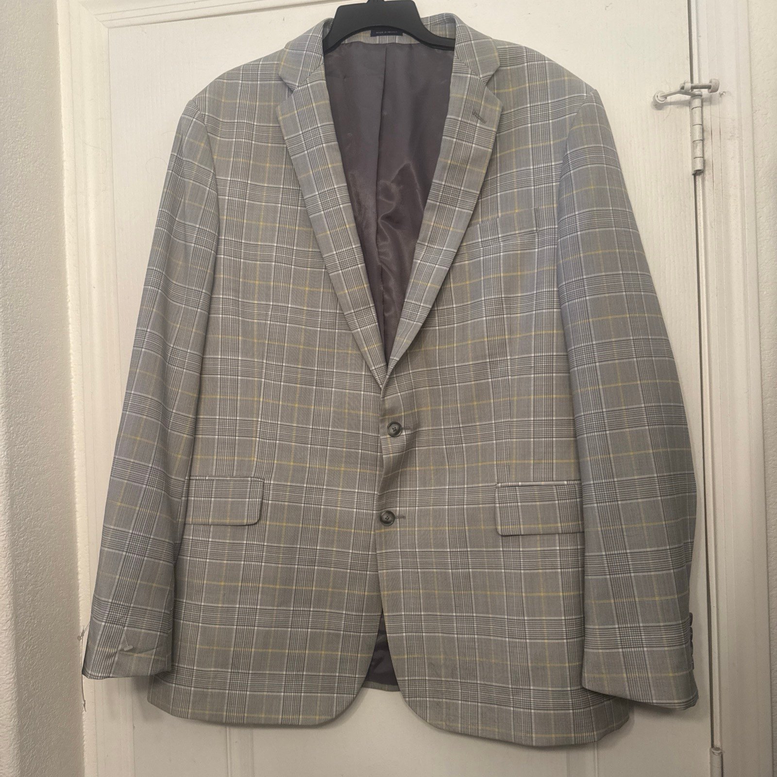 Stafford Classic Fit Stretch Comfort Sport Coat Jacket Gray Yellow Plaid 48L NWT