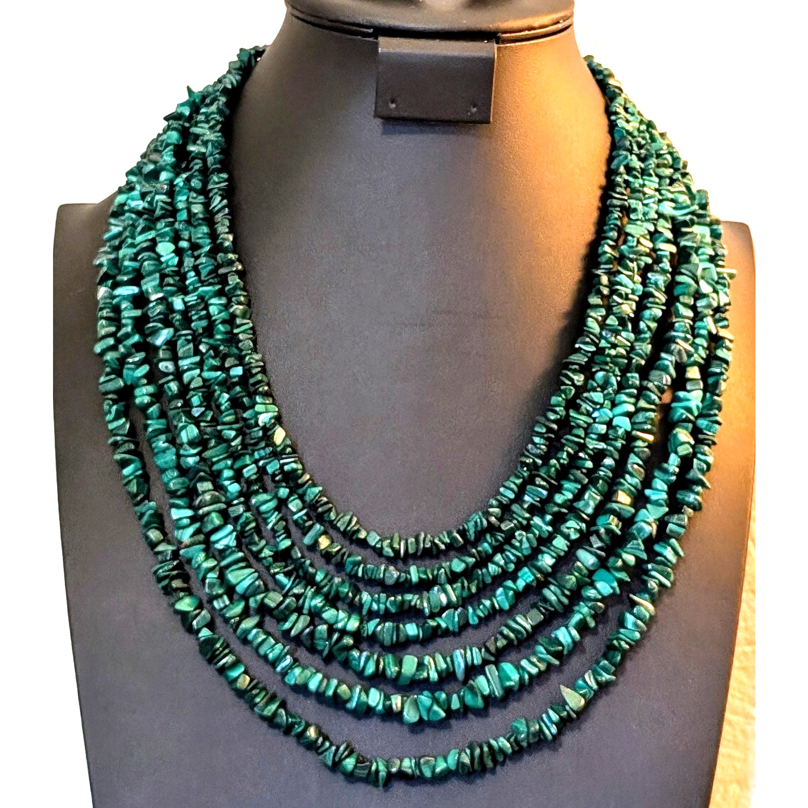 Jay King DTR Sterling Silver Malachite Chip Beaded 7-Stranded Drape Necklace