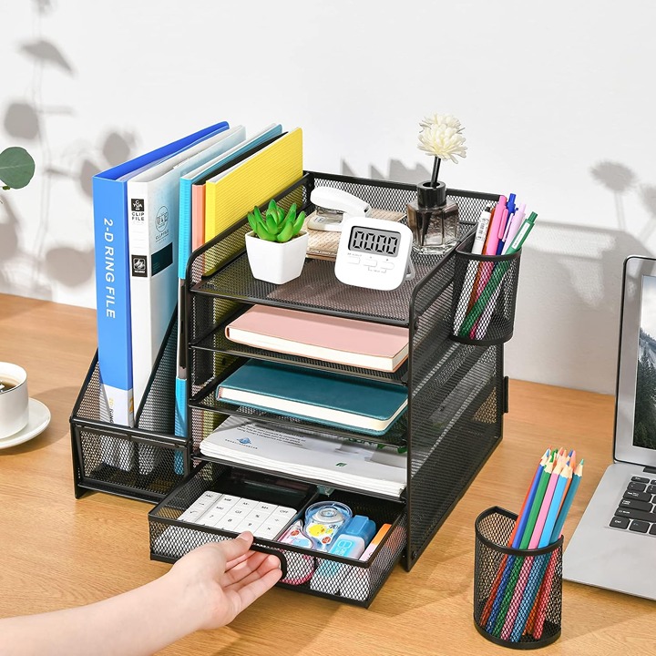 Desk Organizer with File Holder, 5-Tier Paper Letter Tray Organizer wi