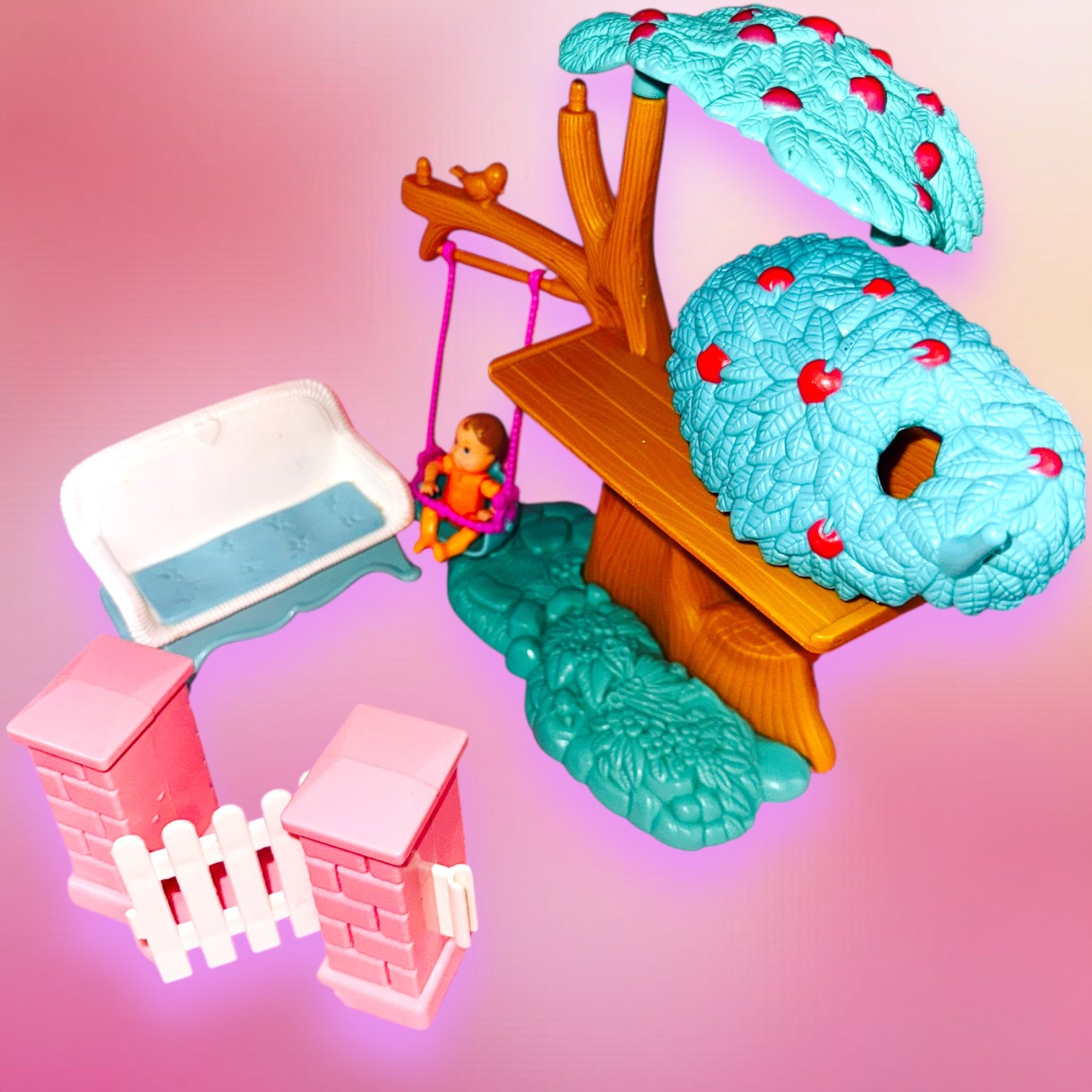 Fisher Price Loving Family Dollhouse Apple Tree Treehouse lot Swing Backyard