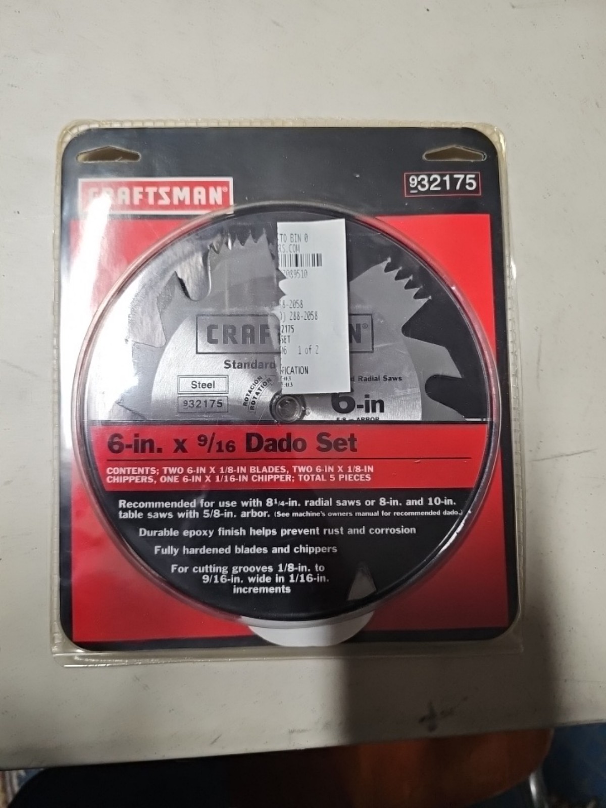 Standard Stack 6 x 9/16 Dado Set Sears Craftsman #9-32175 5/8 Arbor USA