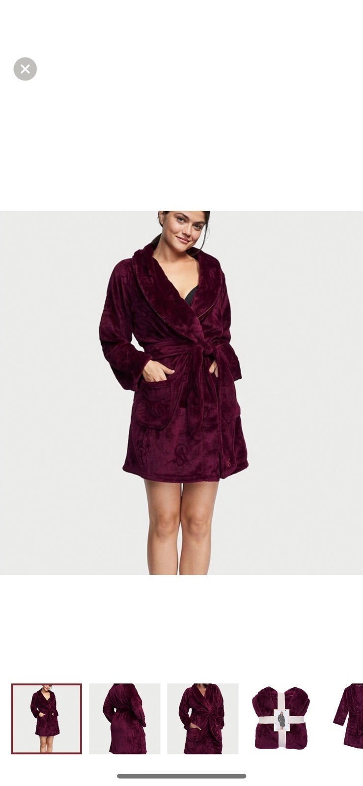 Lot 3 Victoria's Secret Short Cozy Robe kir Size XS/S, thong & slippers