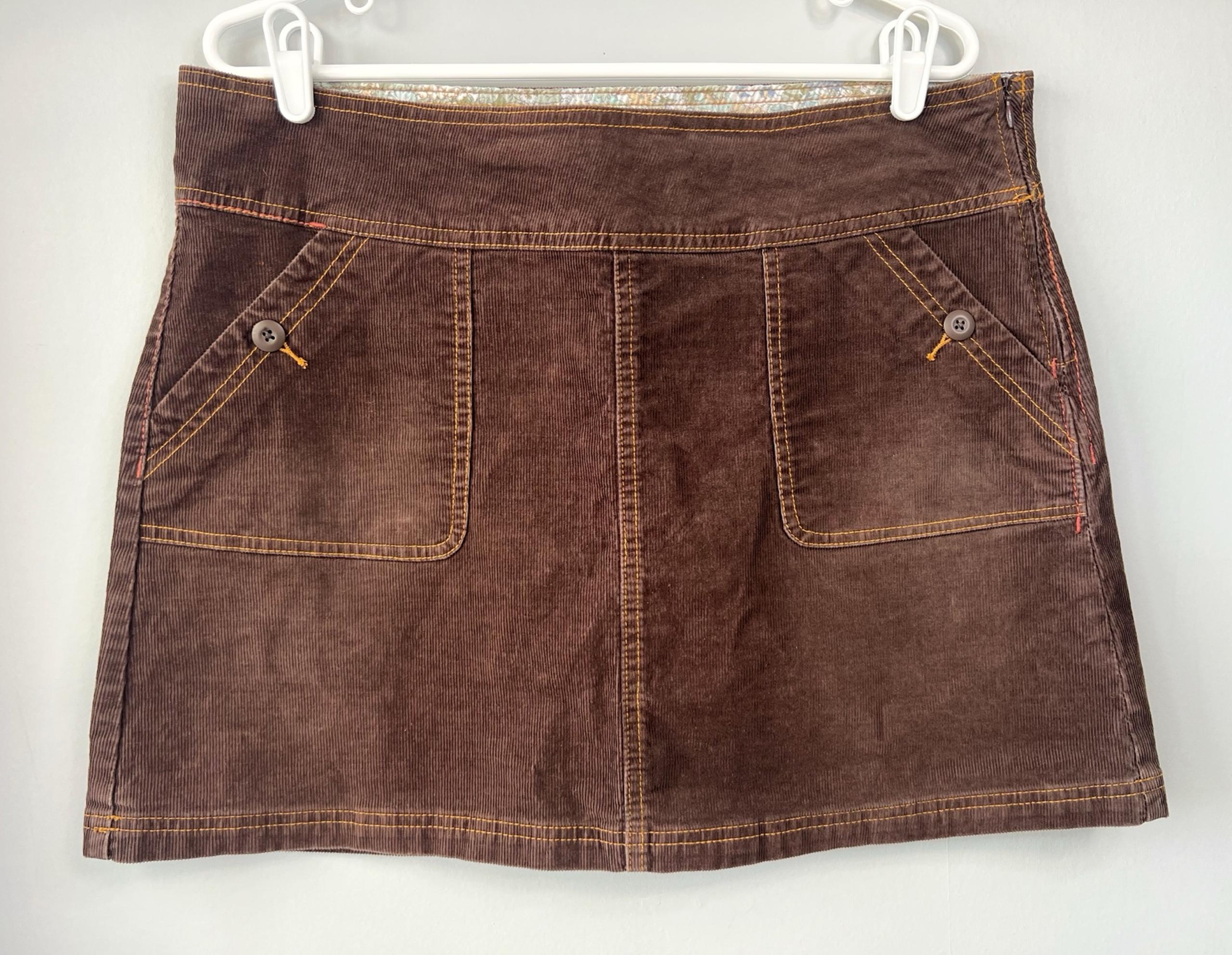 prAna Women's Canyon Corduroy Mini Skirt Stretch Organic Cotton Brown Size 14