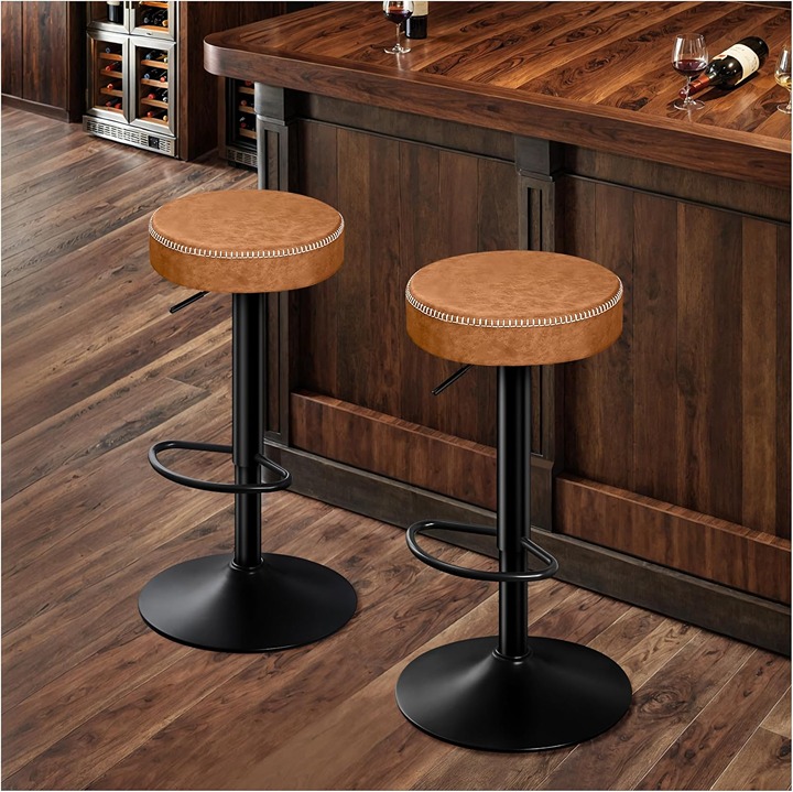 Adjustable Bar Stools Set of 2 Backless Kitchen Barstools with Round Seat 360°