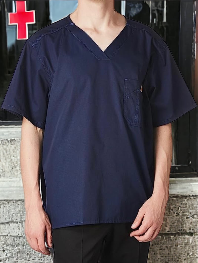 Carhartt Men's Scrubs C54108 Ripstop Utility V Neck Top L Navy Blue Lot Of 2