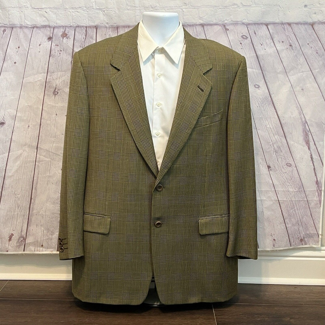 Canali Proposta Blazer Jacket Men's Size 56R Tan Houndstooth 2 Button Wool Flaws