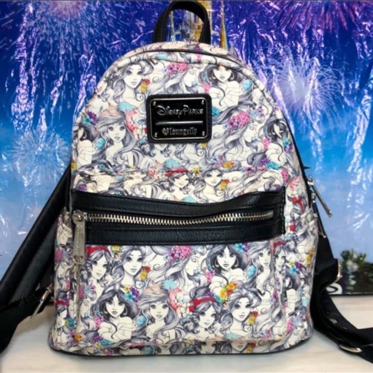 Disney parks RARE watercolor princess sketch Loungefly mini backpack