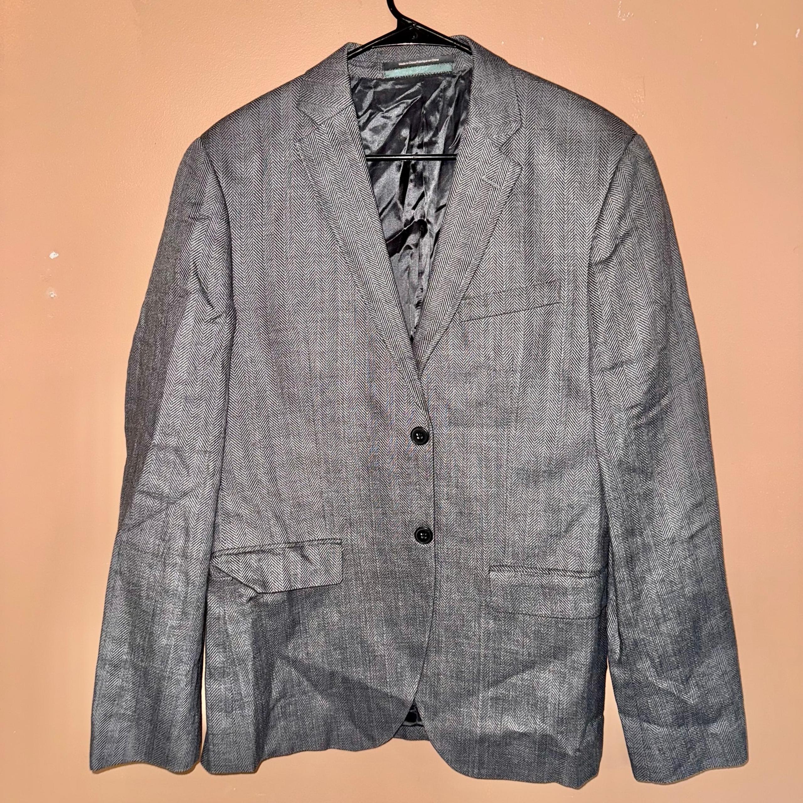 H&M Men's Gray Linen Blend Two Button Blazer Coat Sport Jacket Size 40R