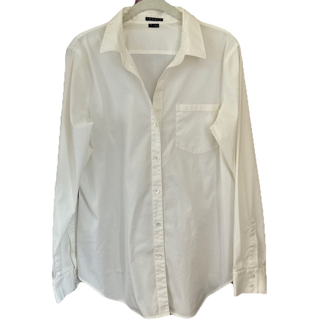 Theory Button Down Long Sleeve Shirt Womens Ivory Size XL Classic