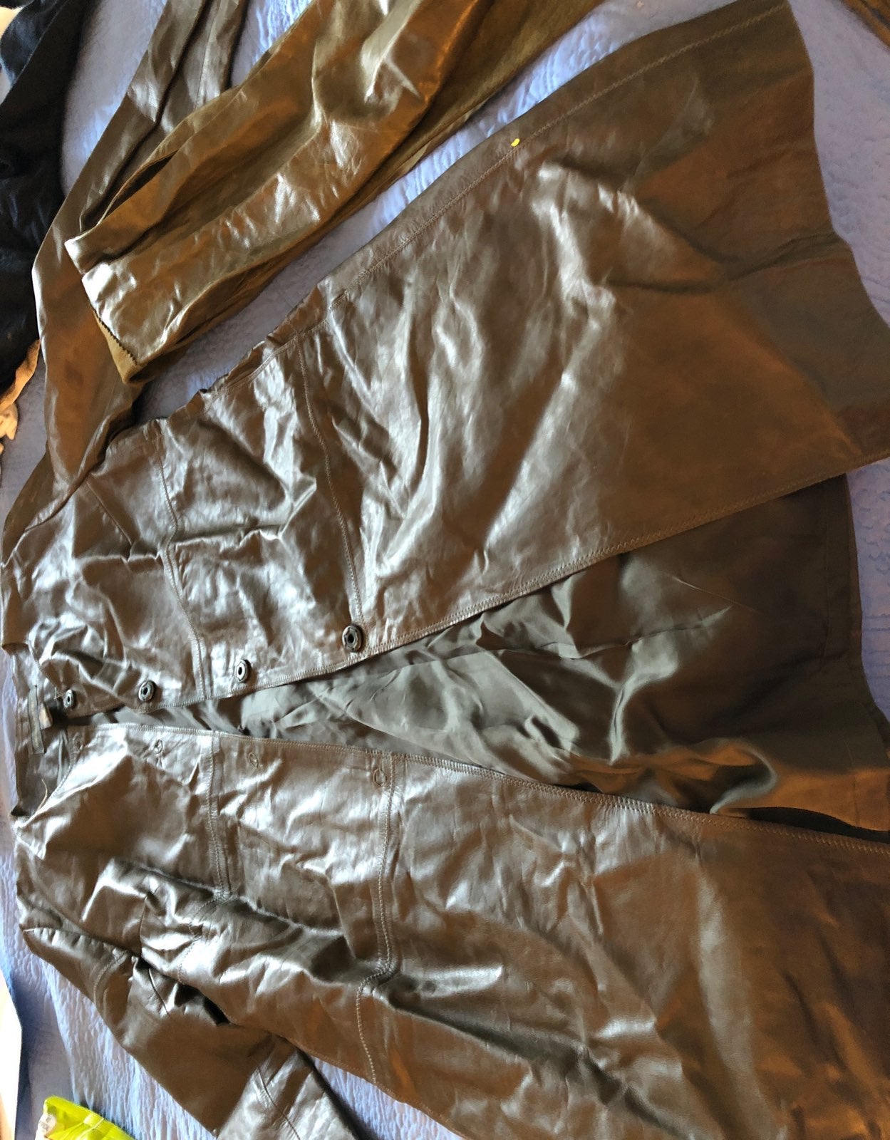 Army green leather light weight coat wit
